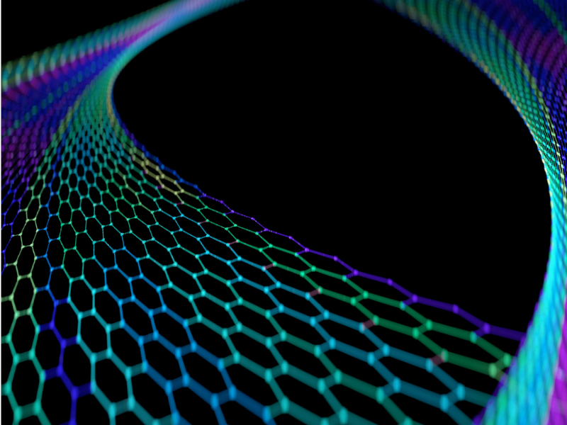 Grafeenin atomirakenne, suprajohdegrafeenin kaksiulotteisen levyn nanorakenne.
